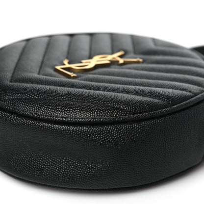Saint Laurent Grain De Poudre Matelasse Chevron Quilted Round Vinyle Camera Bag Black 10 of 10