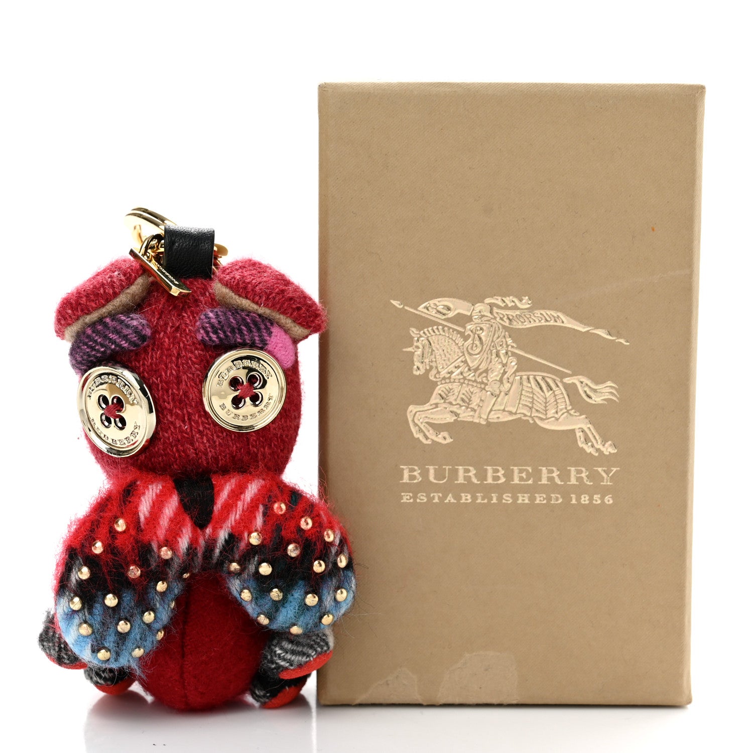 Burberry Calfskin Wool Cashmere Studded Seymour The Bulldog Bag Parade Red 4 of 4