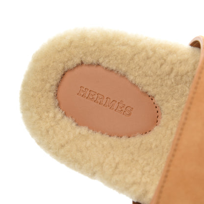 Hermes Suede Goatskin Woolskin Womens Chypre Sandals 37 Golden Beige 6 of 9