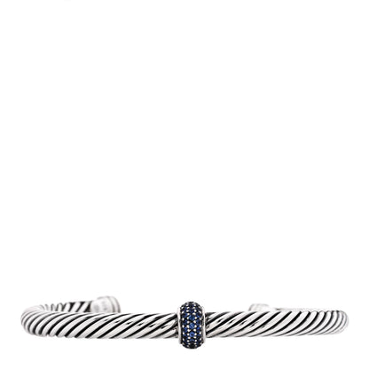 David Yurman Sterling Silver Blue Sapphire 5mm Cable Classics Single Station Bracelet 1 of 4