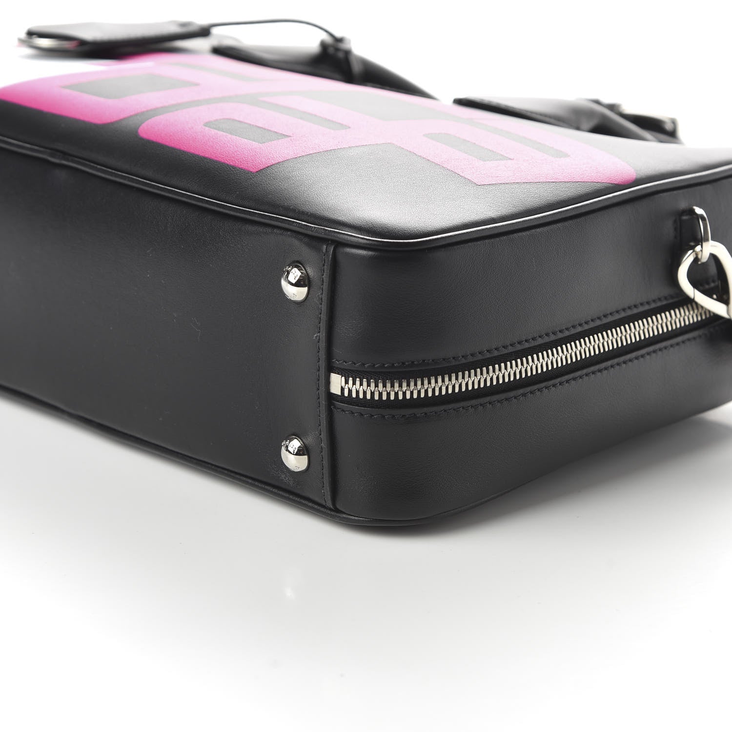 Prada City Calfskin Racing Logo Bowler Black Fuxia 8 of 10