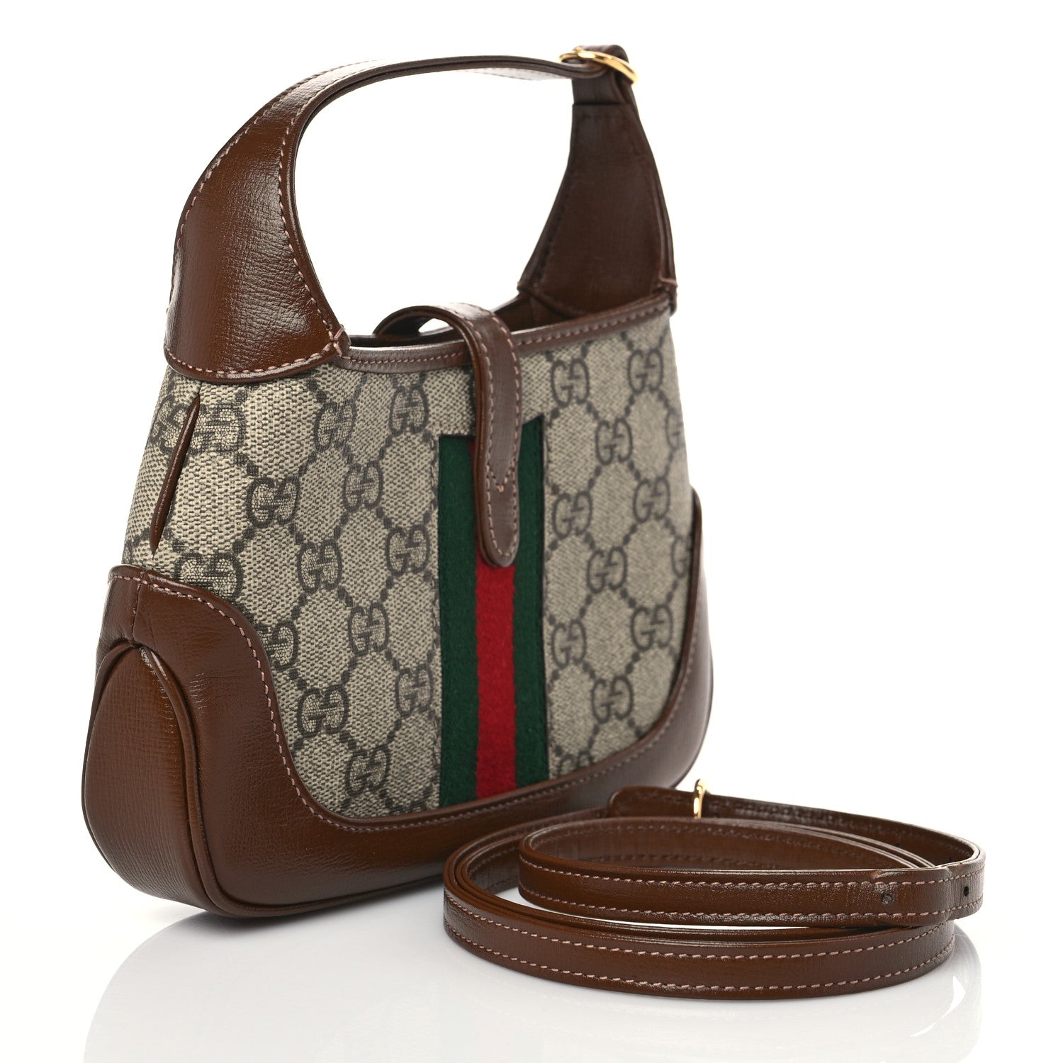 Gucci GG Supreme Monogram Azalea Calfskin Web Mini Jackie 1961 Hobo Beige Ebony Brown Sugar 3 of 8
