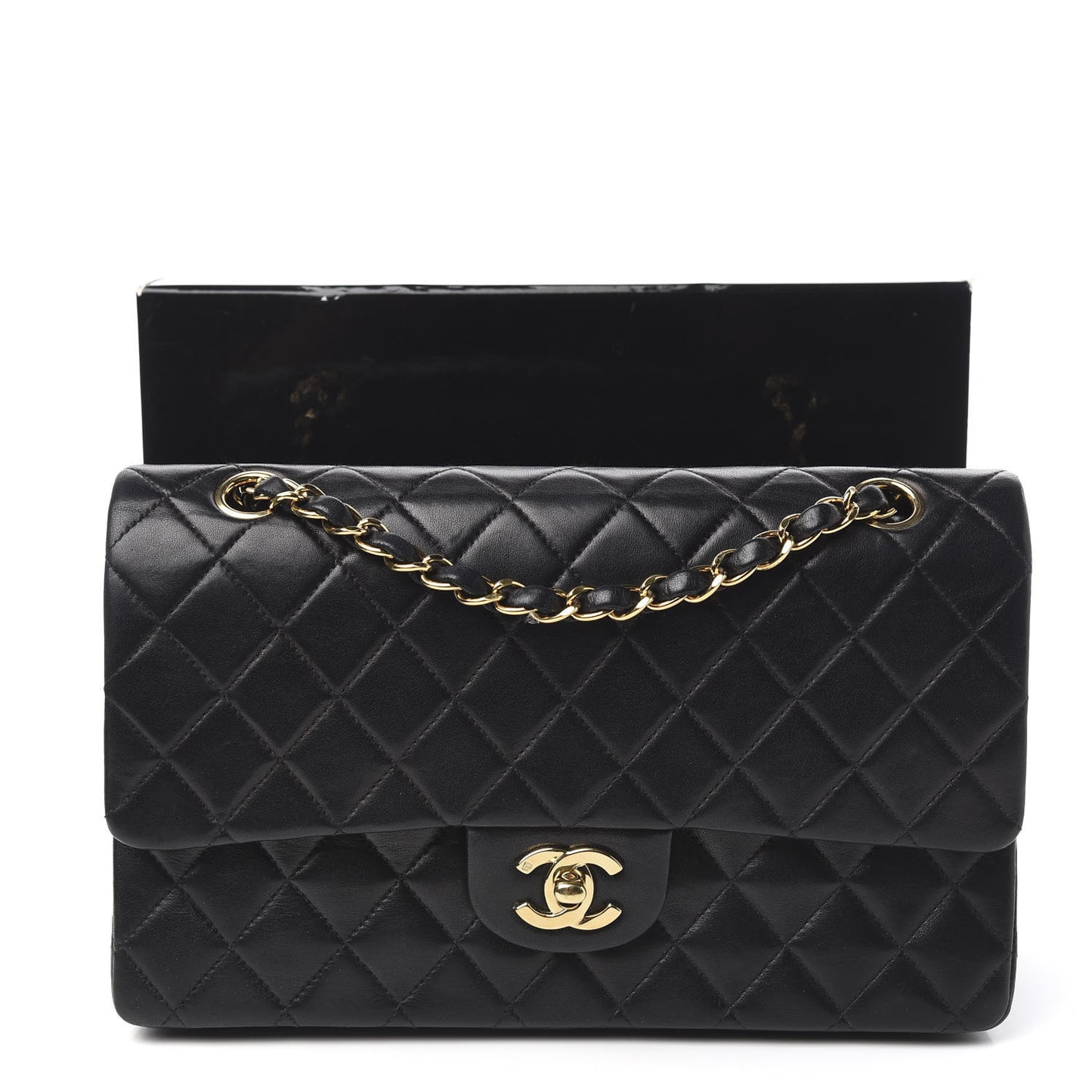 Lambskin Quilted Medium Double Flap Black