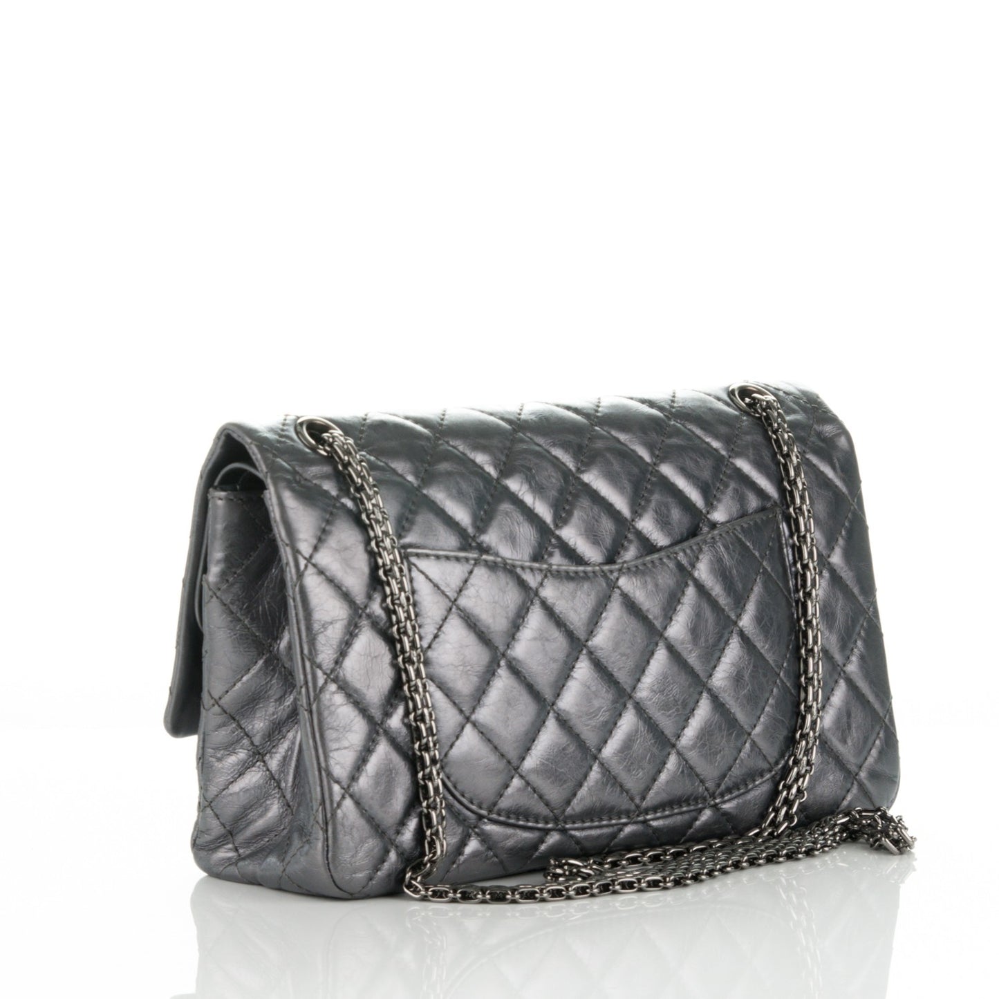 Metallic Aged Calfskin Quilted 2.55 Reissue 226 Flap Dark Silver