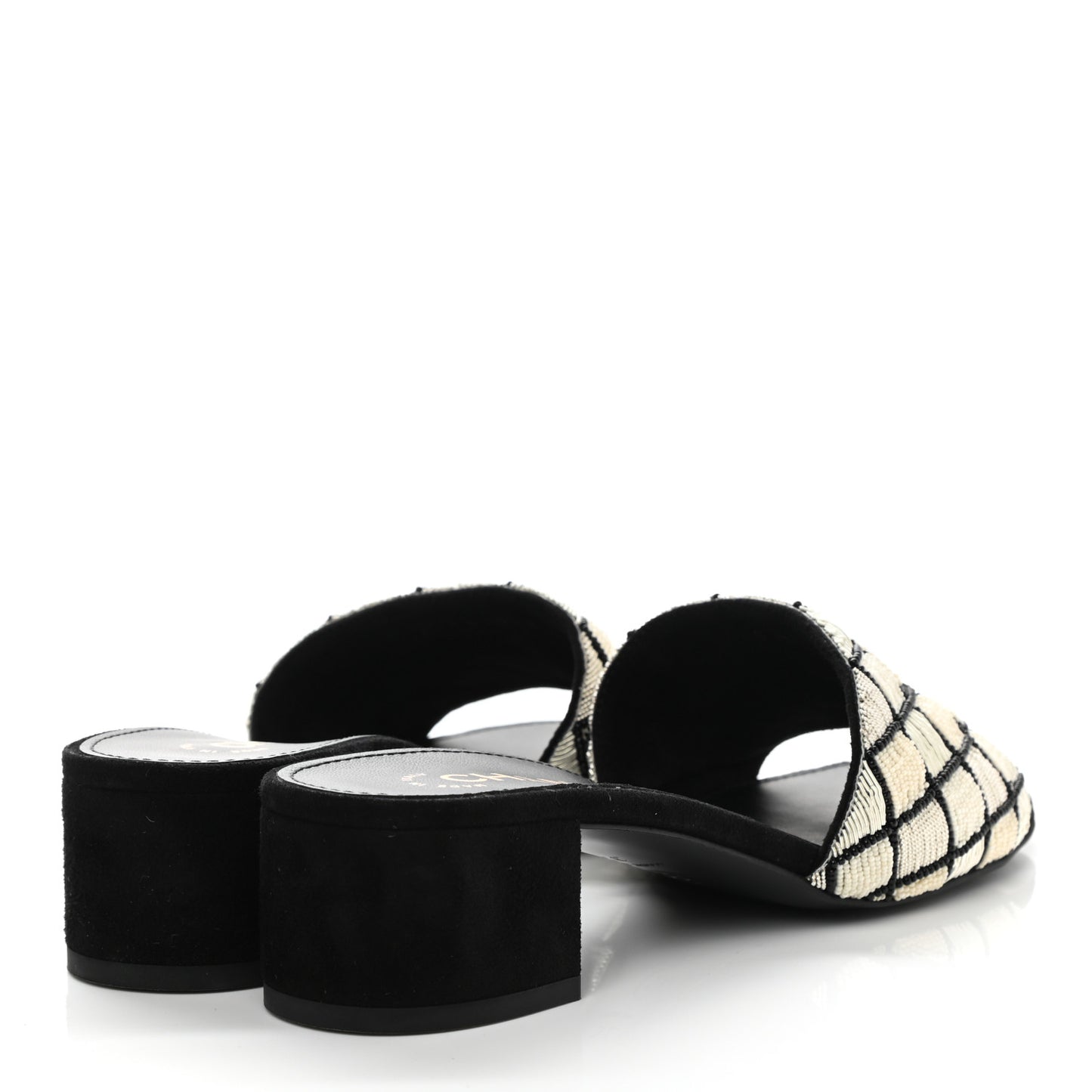 Kid Suede Pearl Embroidery CC Mules 37 Black White