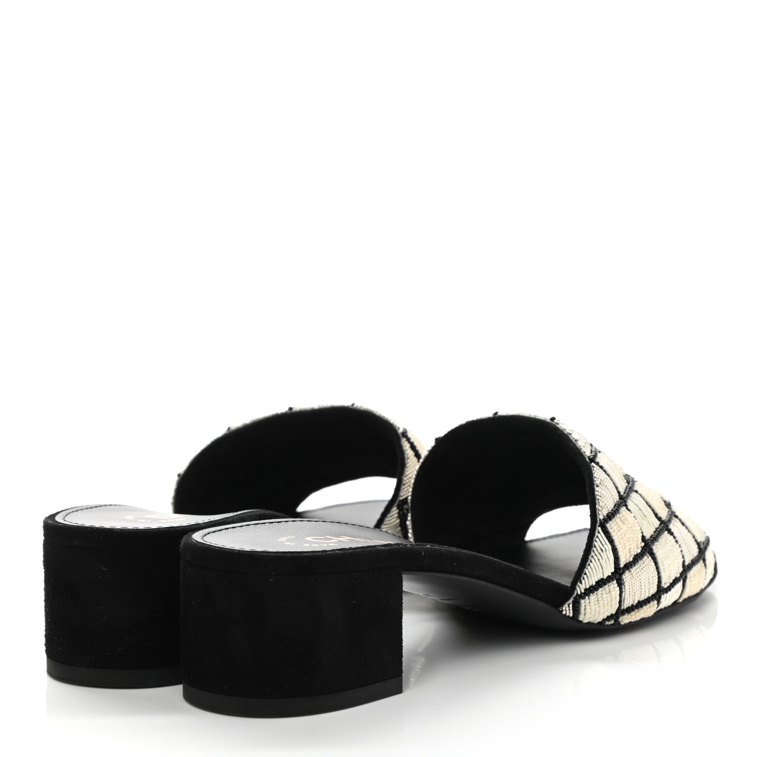 Chanel Kid Suede Pearl Embroidery CC Mules 37 Black White 4 of 9