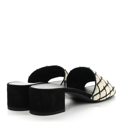 Chanel Kid Suede Pearl Embroidery CC Mules 37 Black White 4 of 9