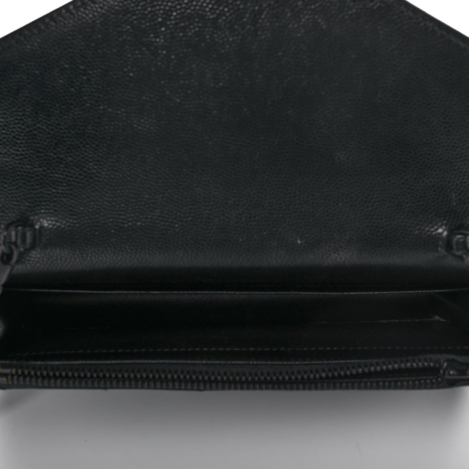 Saint Laurent Grain De Poudre Matelasse Chevron Monogram Monochrome Envelope Chain Wallet Black 5 of 10