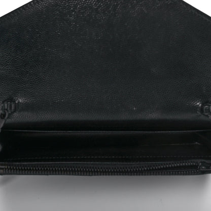 Saint Laurent Grain De Poudre Matelasse Chevron Monogram Monochrome Envelope Chain Wallet Black 5 of 10