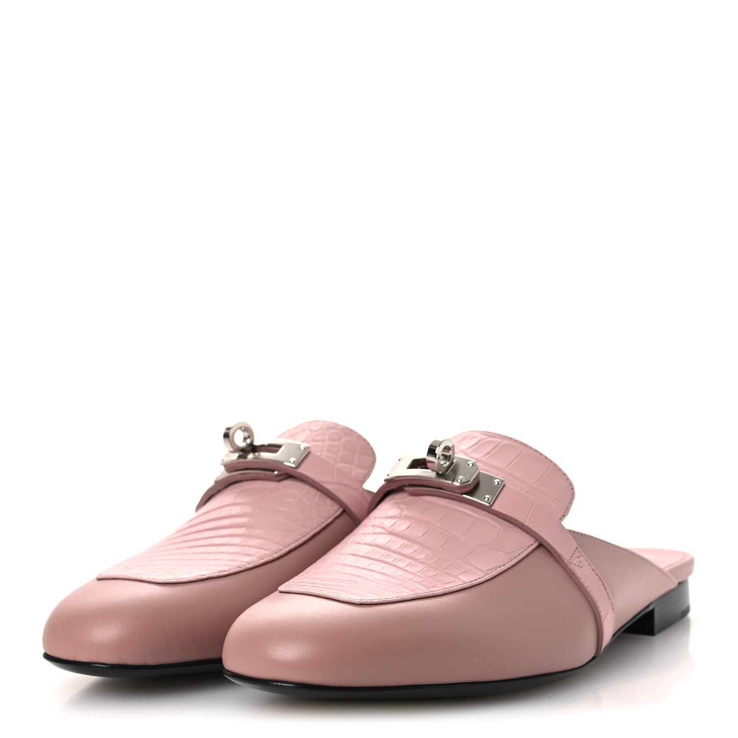 Matte Alligator Calfskin Oz Mules 37.5 Rose Aquarelle