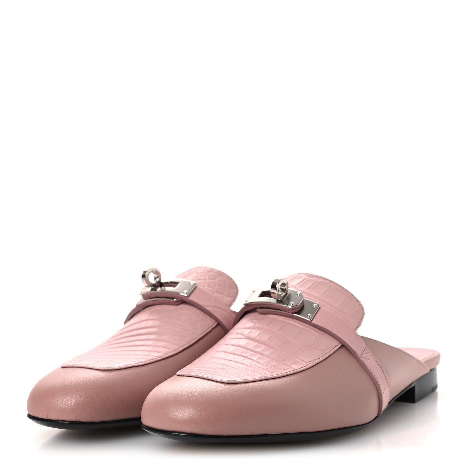 Hermes Matte Alligator Calfskin Oz Mules 37.5 Rose Aquarelle 4 of 12
