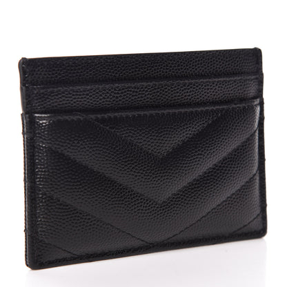 Saint Laurent Grain De Poudre Matelasse Chevron Monogram Credit Card Case Black 4 of 9