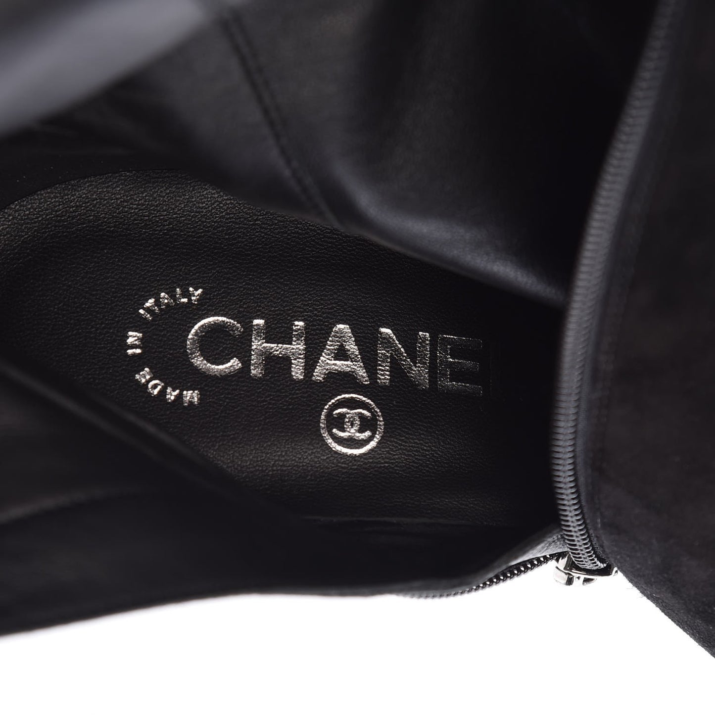 Suede Calfskin CC Cap Toe Knee High Boots 40 Black