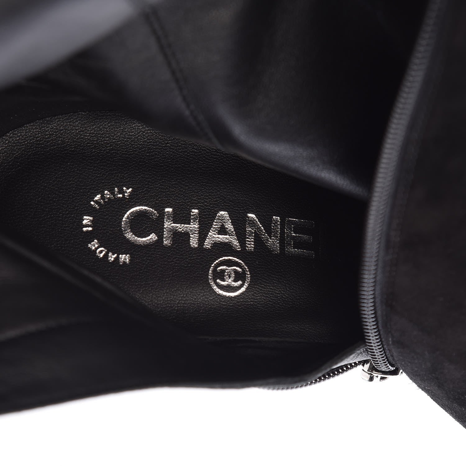 Chanel Suede Calfskin CC Cap Toe Knee High Boots 40 Black 7 of 9
