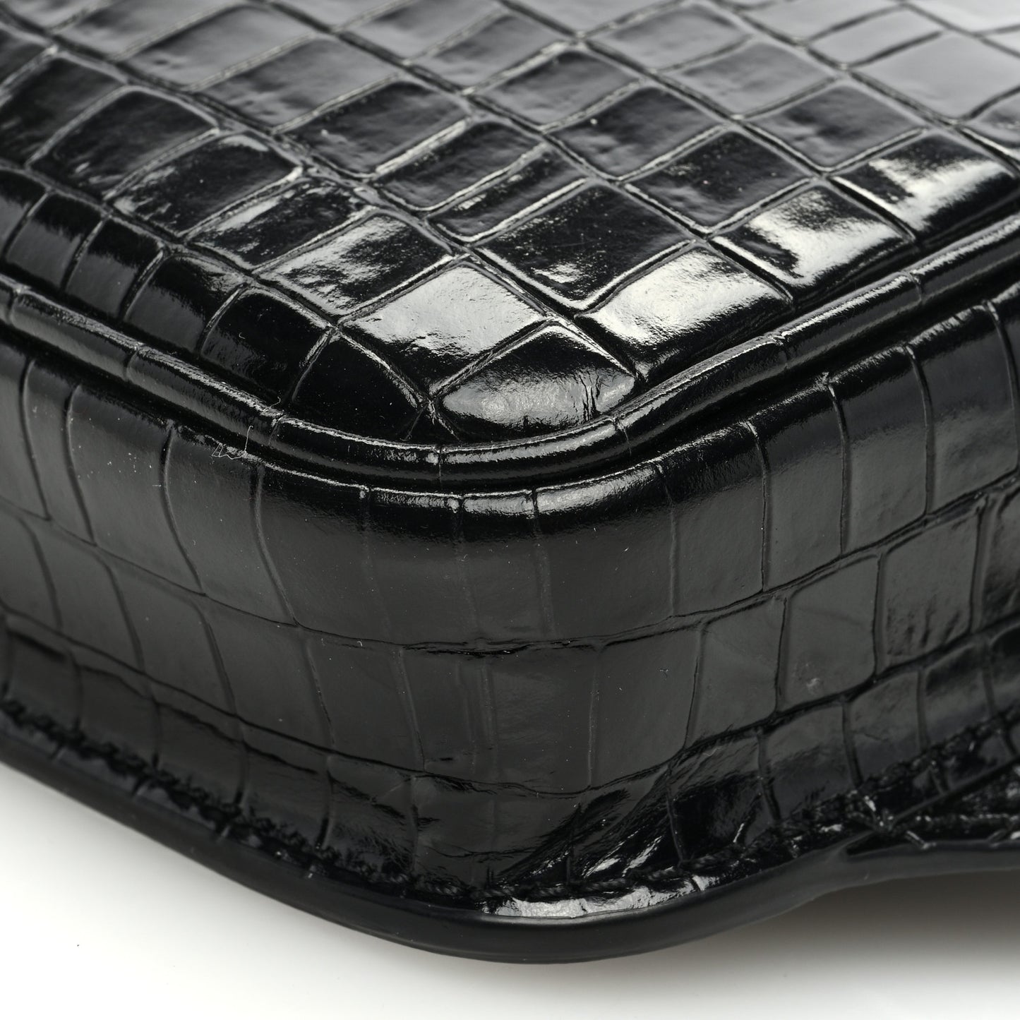 Calfskin Crocodile Embossed Small Zip Belt Bag Black