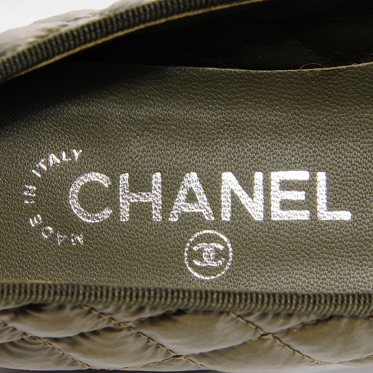 Nylon Quilted Cap Toe Ballerina Flats 39 Khaki