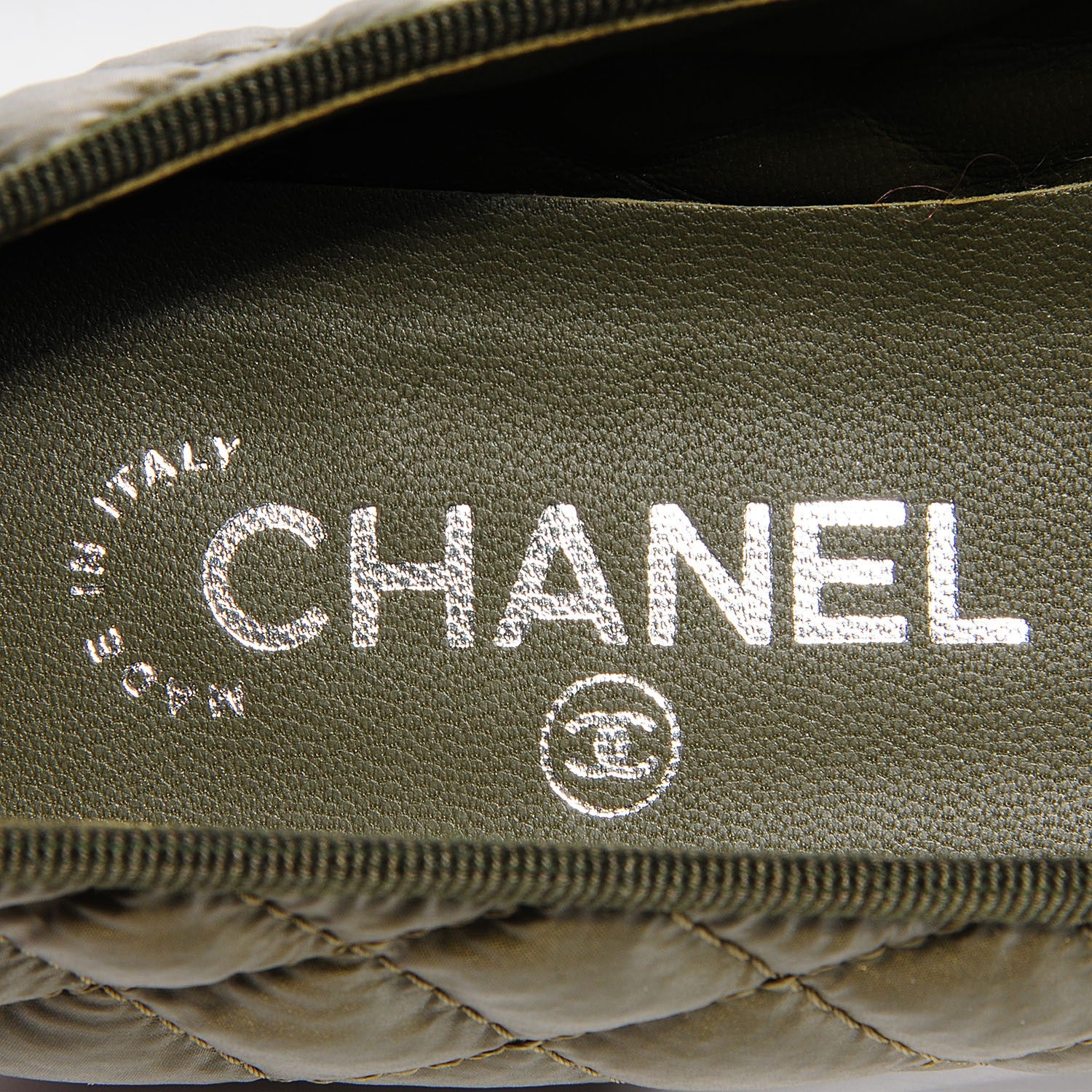 Chanel Nylon Quilted Cap Toe Ballerina Flats 39 Khaki 7 of 8