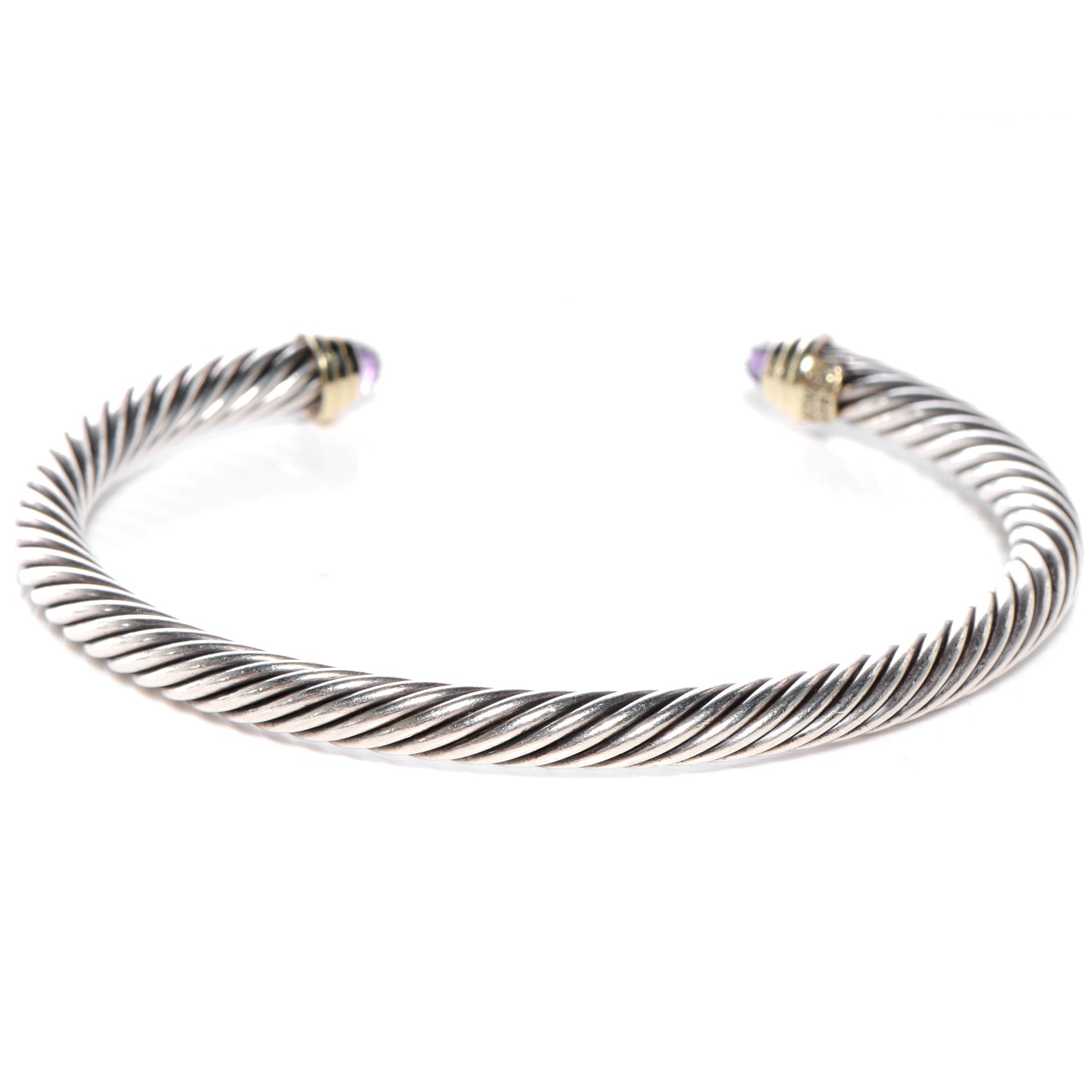 Sterling Silver 14K Yellow Gold Amethyst 5mm Cable Classics Petite Color Bracelet