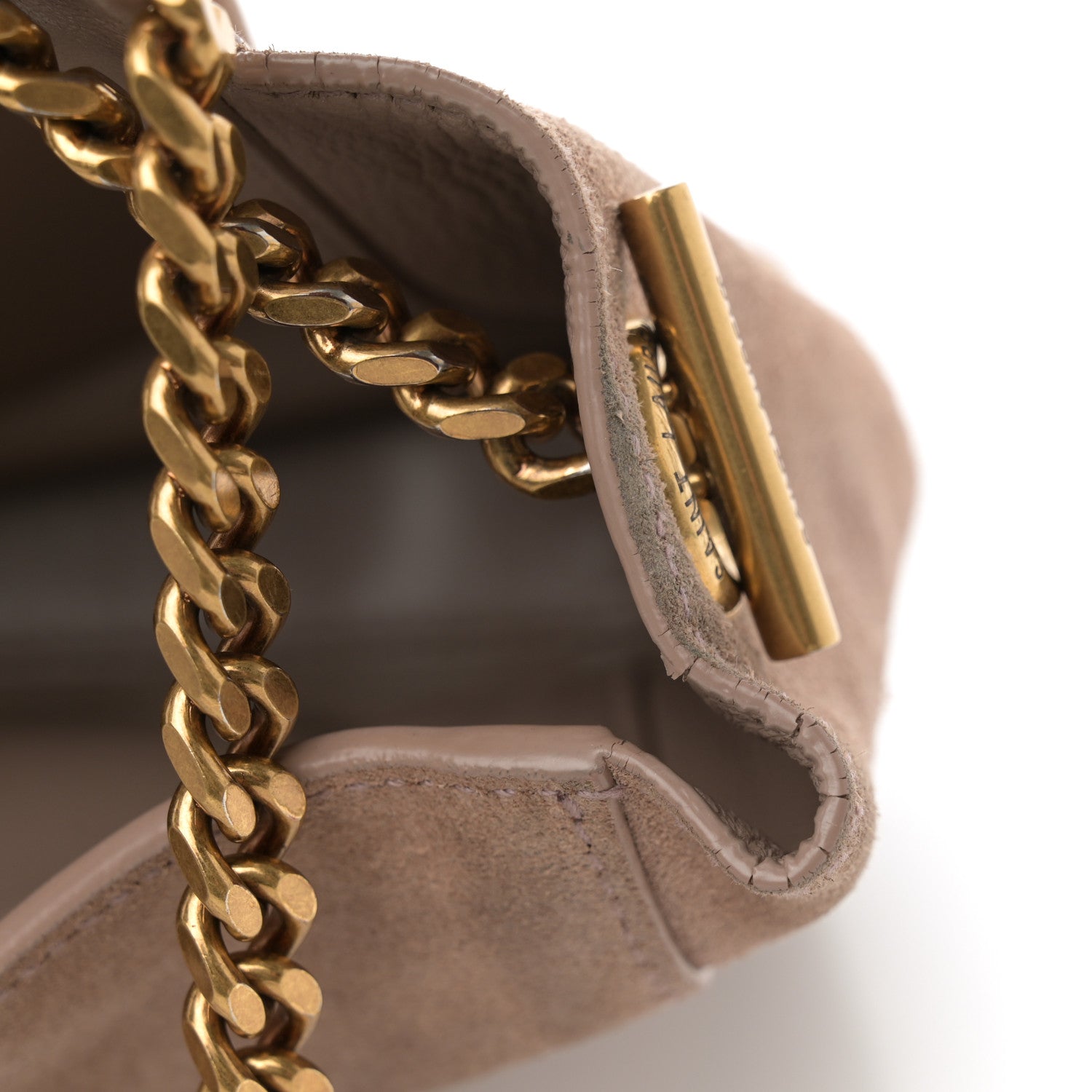 Saint Laurent Smooth Calfskin Suede Medium Reversible Monogram Kate Satchel Taupe 16 of 17