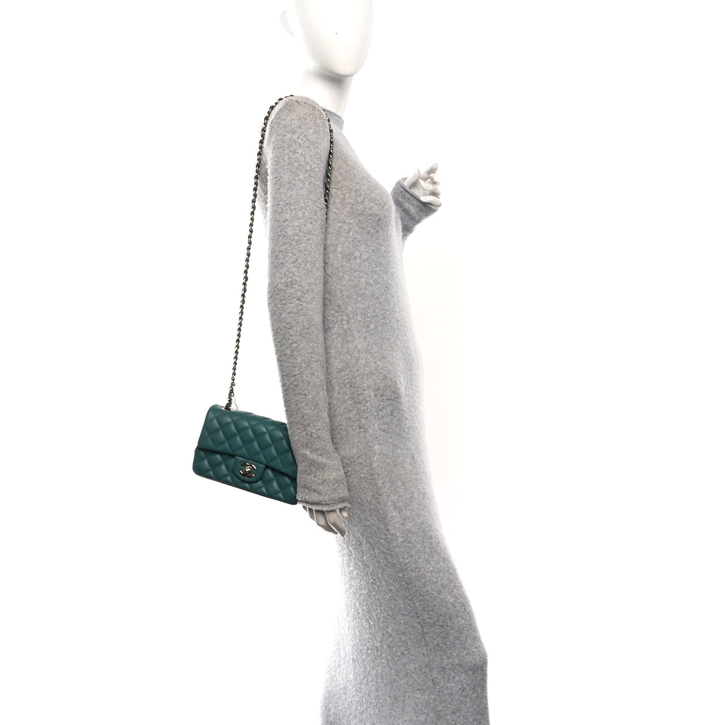 Lambskin Quilted Mini Rectangular Flap Dark Green