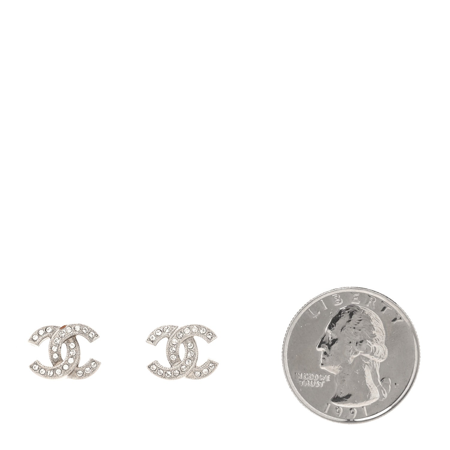 Chanel Crystal Mini Timeless CC Earrings Silver 2 of 4