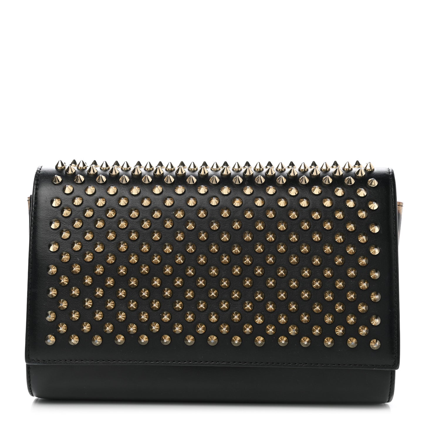 Calfskin Patent Leopard Spikes Paloma Clutch Black