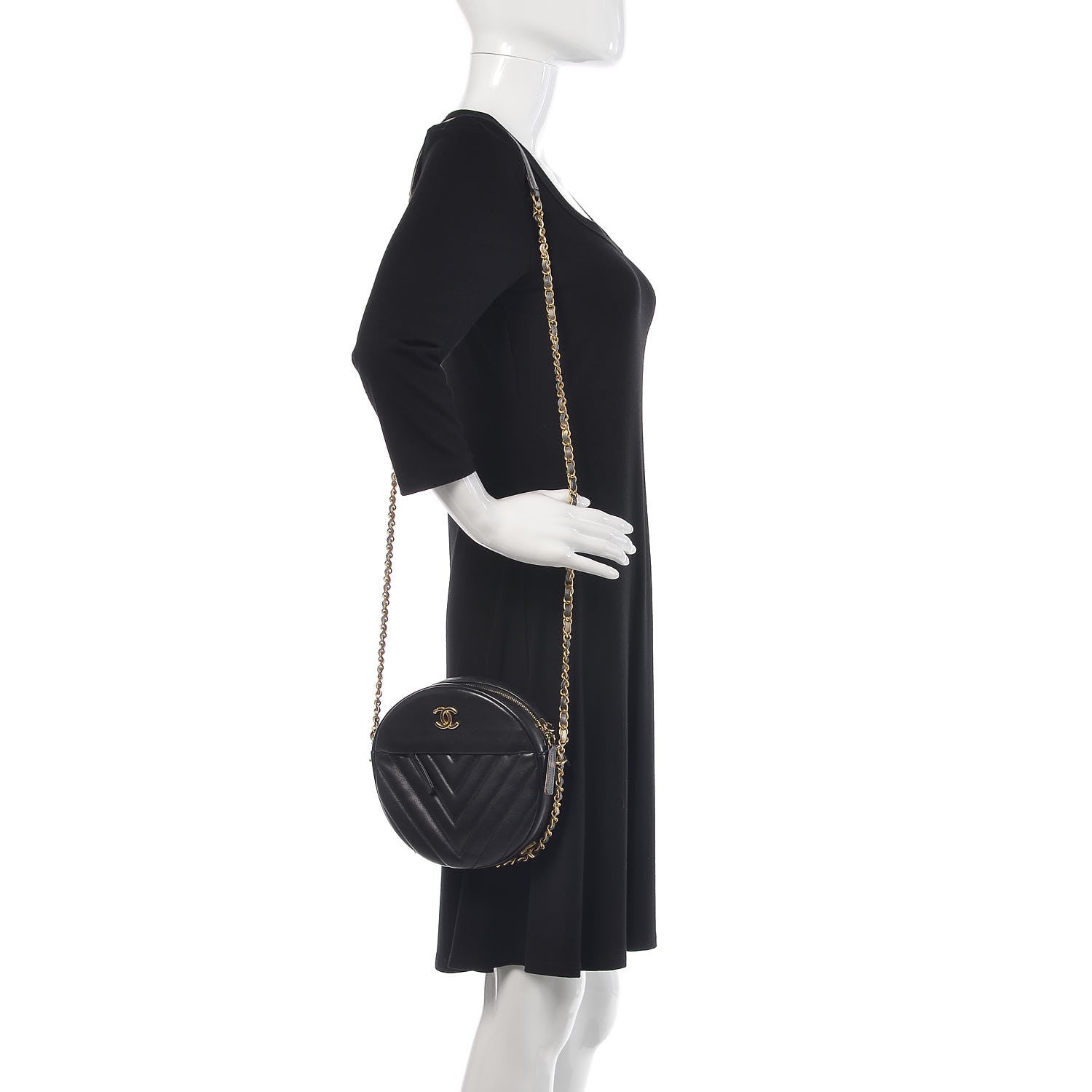 Chanel Lambskin Chevron Quilted Round Evening Bag Black 2 of 12