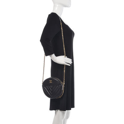 Chanel Lambskin Chevron Quilted Round Evening Bag Black 2 of 12