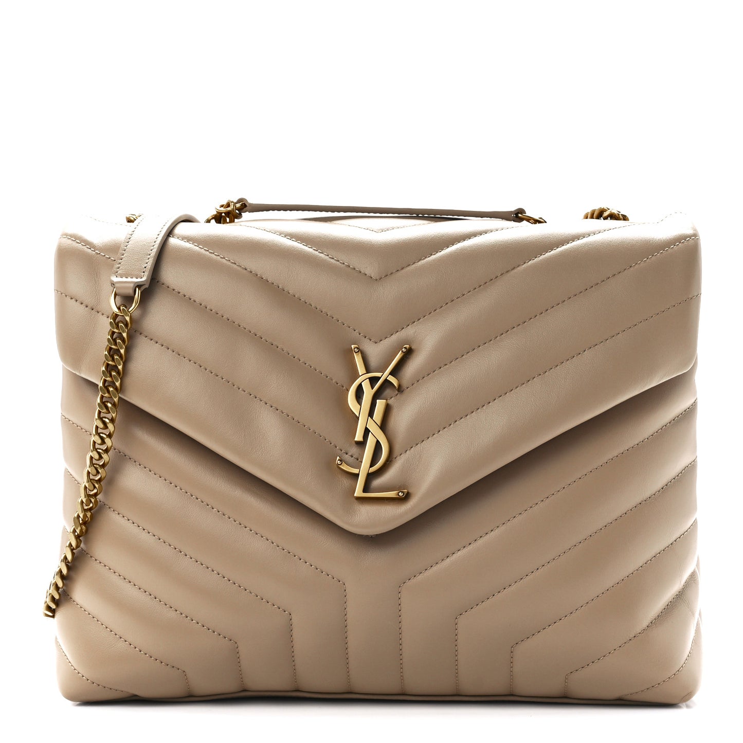 Calfskin Y Quilted Monogram Medium Loulou Chain Satchel Dark Beige