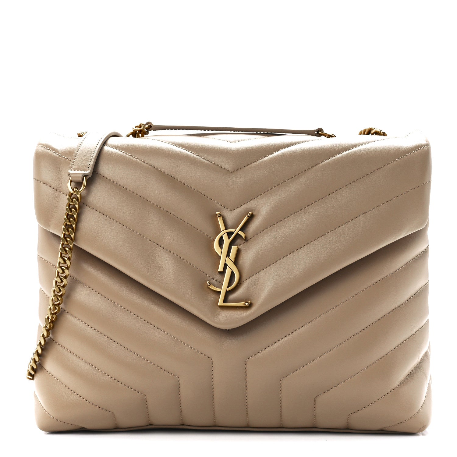 Saint Laurent Calfskin Y Quilted Monogram Medium Loulou Chain Satchel Dark Beige 1 of 12