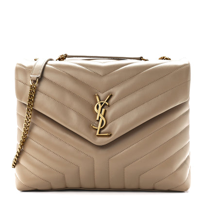 Saint Laurent Calfskin Y Quilted Monogram Medium Loulou Chain Satchel Dark Beige 1 of 12