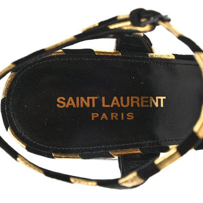 Saint Laurent Metallic Suede Bianca 125 Platform Sandals 39 Black Gold 7 of 9
