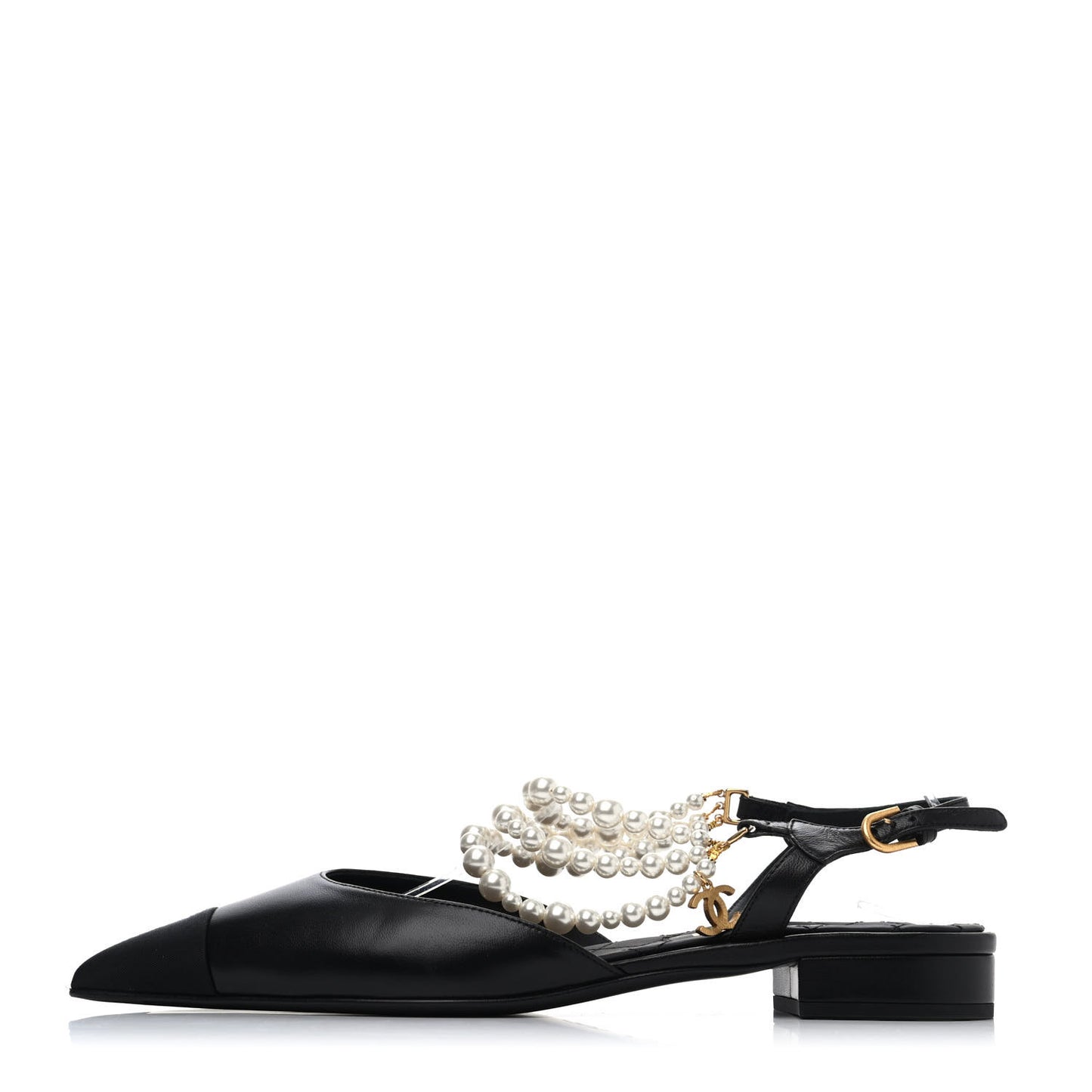 Lambskin Grosgrain Cap Toe Pearl Slingbacks 40.5 Black