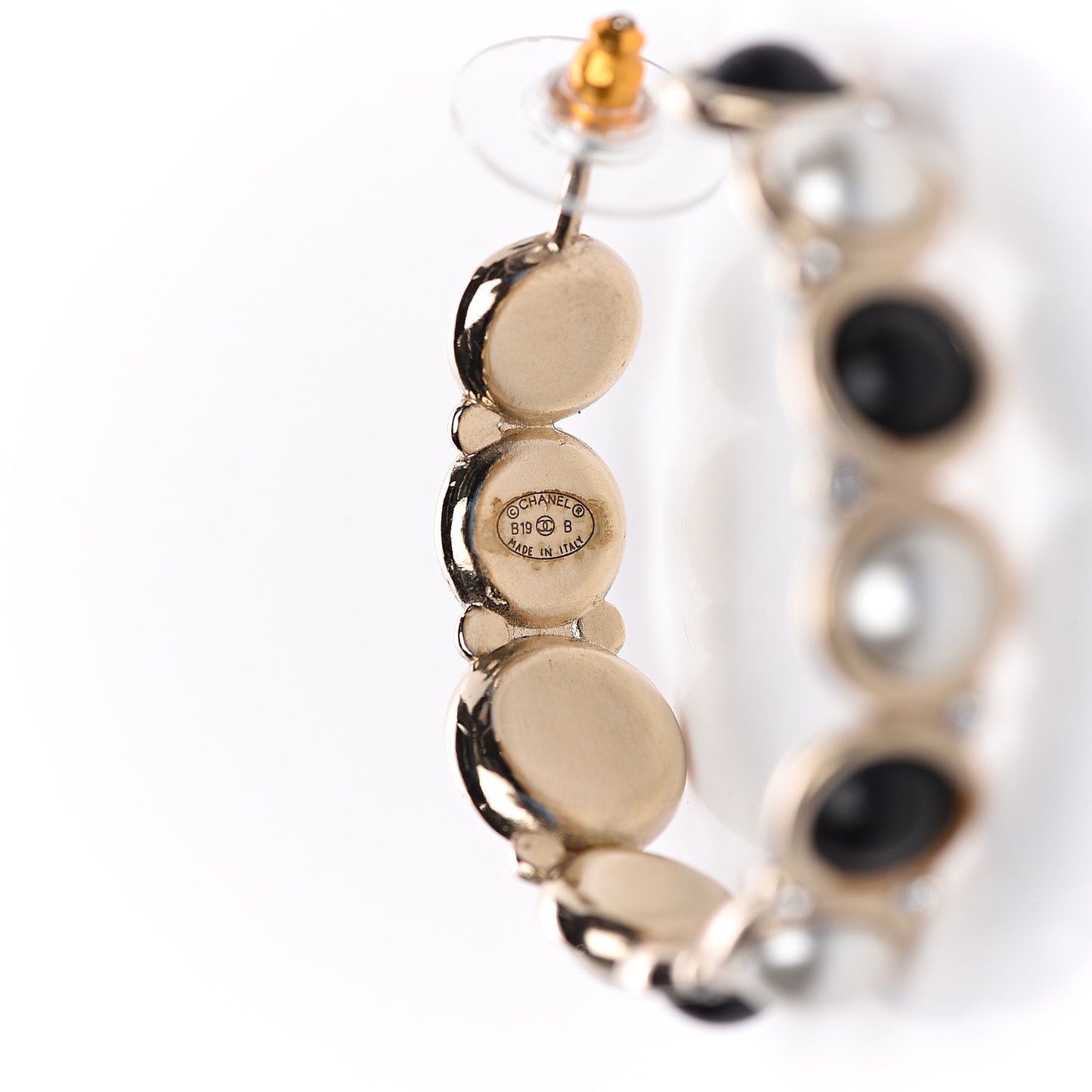 Crystal Pearl Metal Resin Polka Dot Hoop Earrings Gold Black