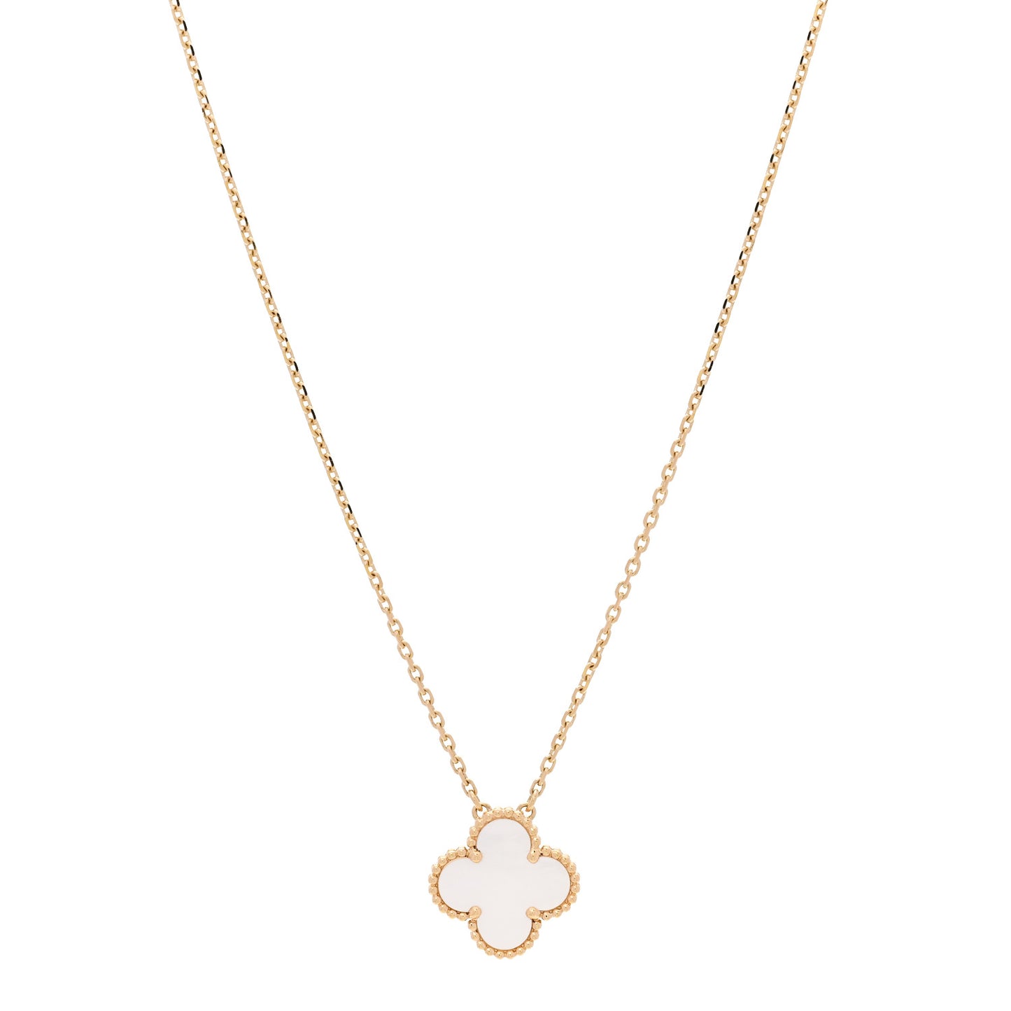 18K Yellow Gold Mother of Pearl Vintage Alhambra Pendant Necklace
