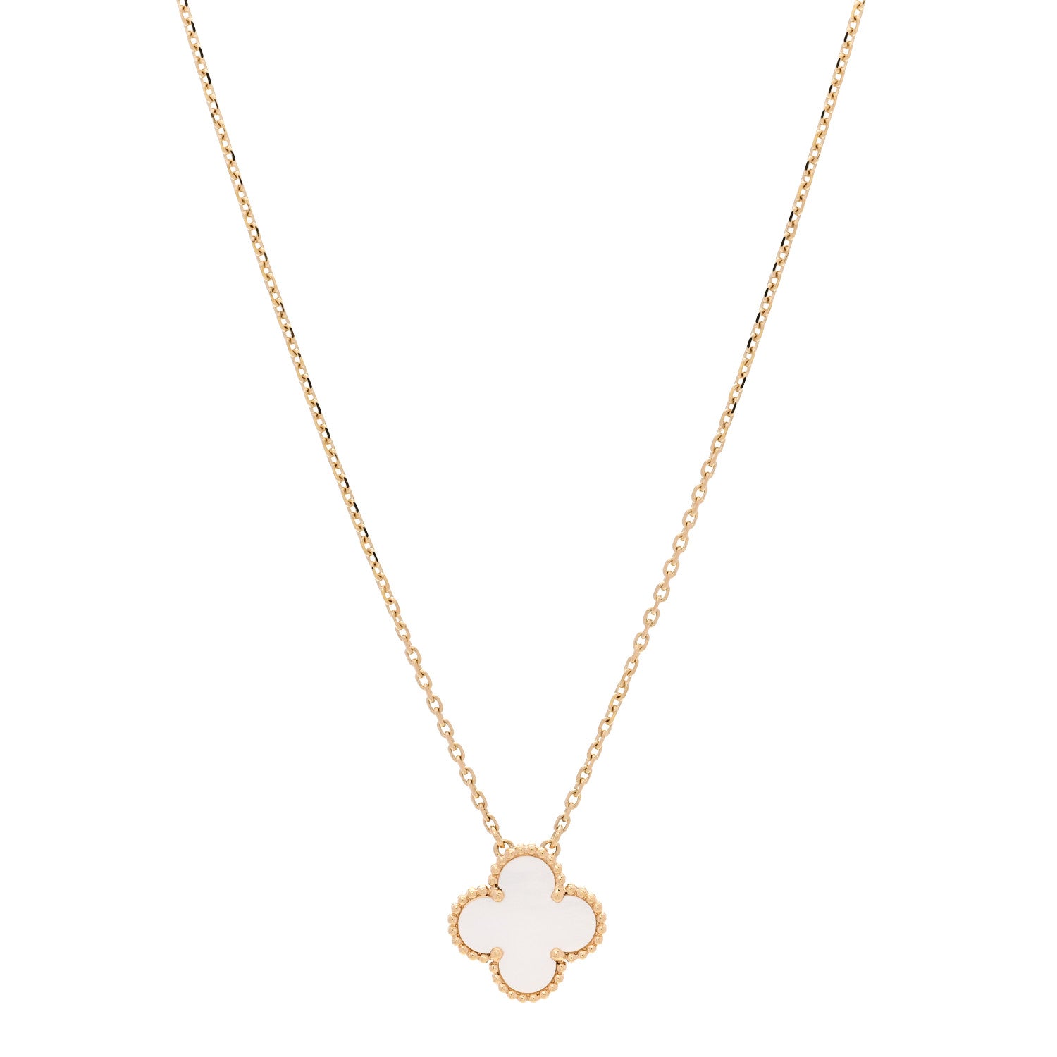 Van Cleef & Arpels 18K Yellow Gold Mother of Pearl Vintage Alhambra Pendant Necklace 1 of 5