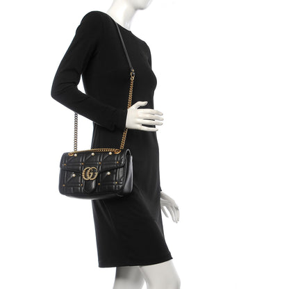 Gucci Calfskin Matelasse Studded Small Pearly GG Marmont Shoulder Bag Black 2 of 8