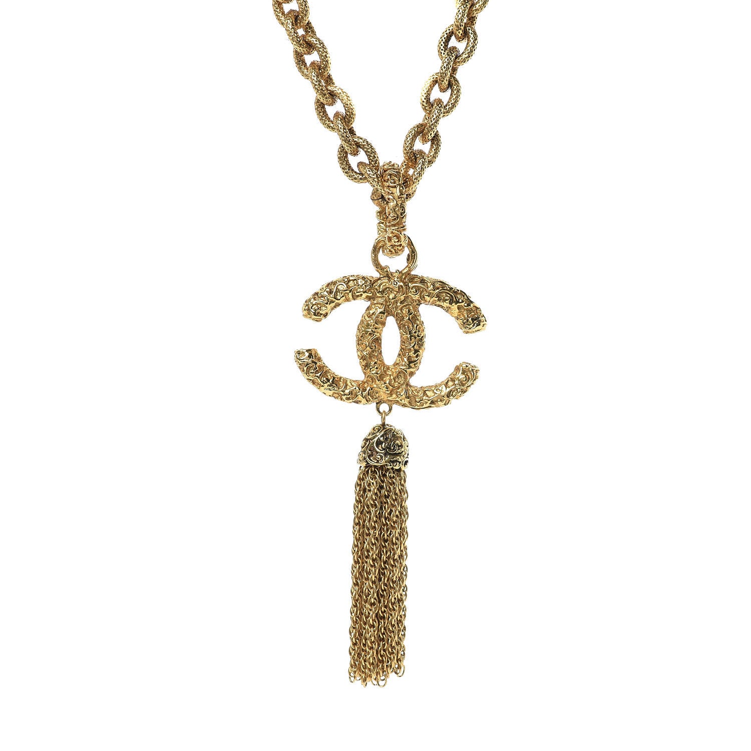 Chanel Textured Etruscan CC Tassel Necklace Gold 4 of 7