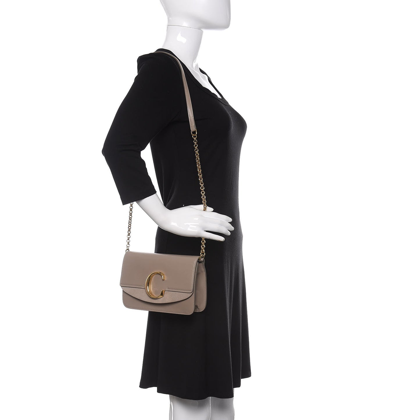 Calfskin Suede C Clutch With Chain Motty Grey