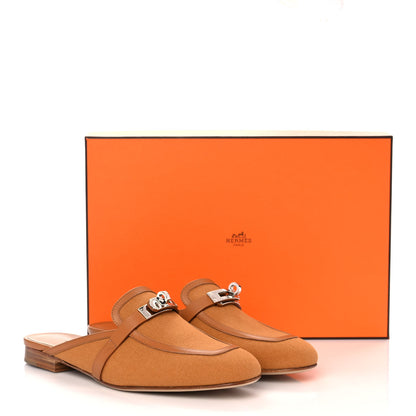 Hermes Cotton Canvas Calfskin Oz Mules 38 Naturel Beige Dore 9 of 9