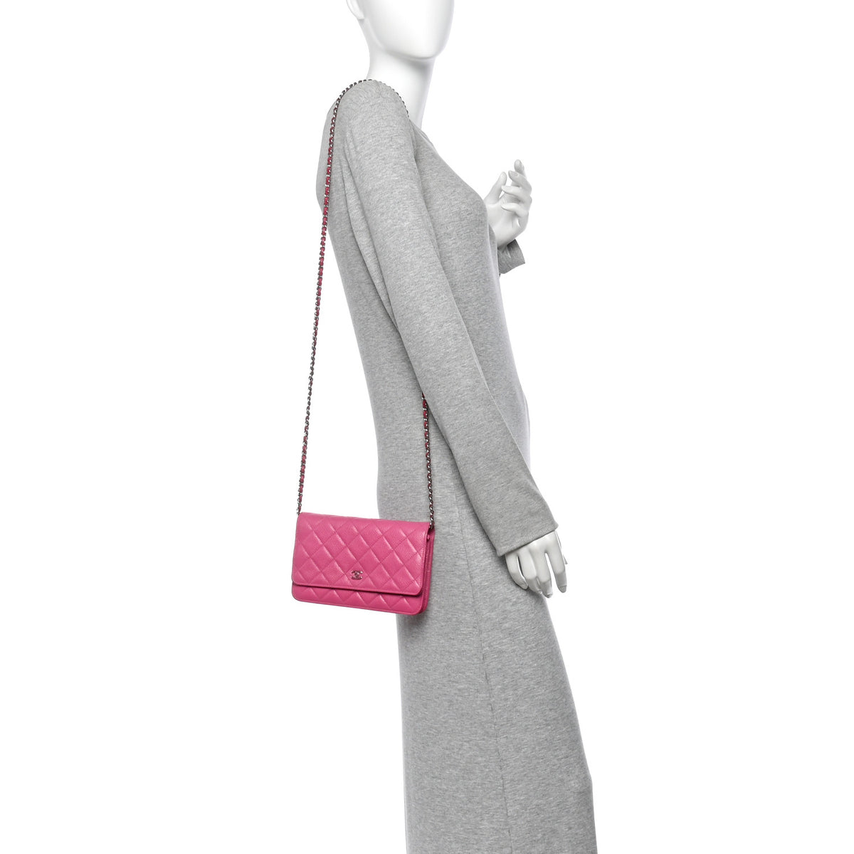 Chanel Caviar Enamel Quilted Wallet On Chain WOC Pink 2 of 14