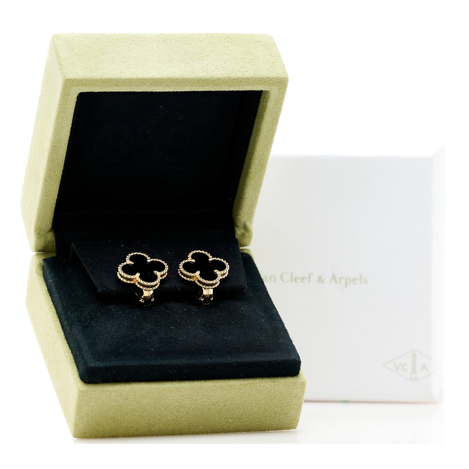 Van Cleef & Arpels 18K Yellow Gold Black Onyx Vintage Alhambra Earrings 5 of 5