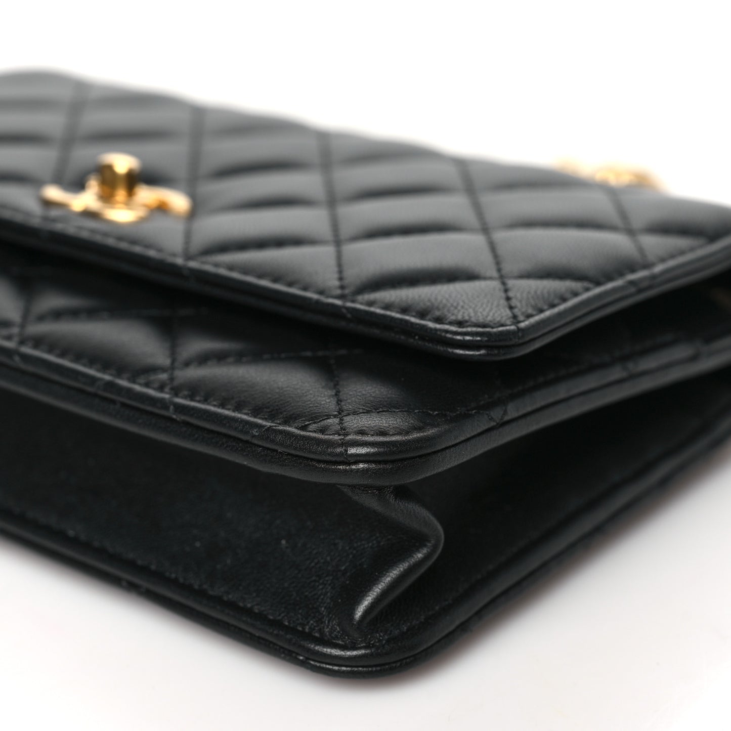 Lambskin Quilted Sweet Camellia Wallet On Chain WOC Black