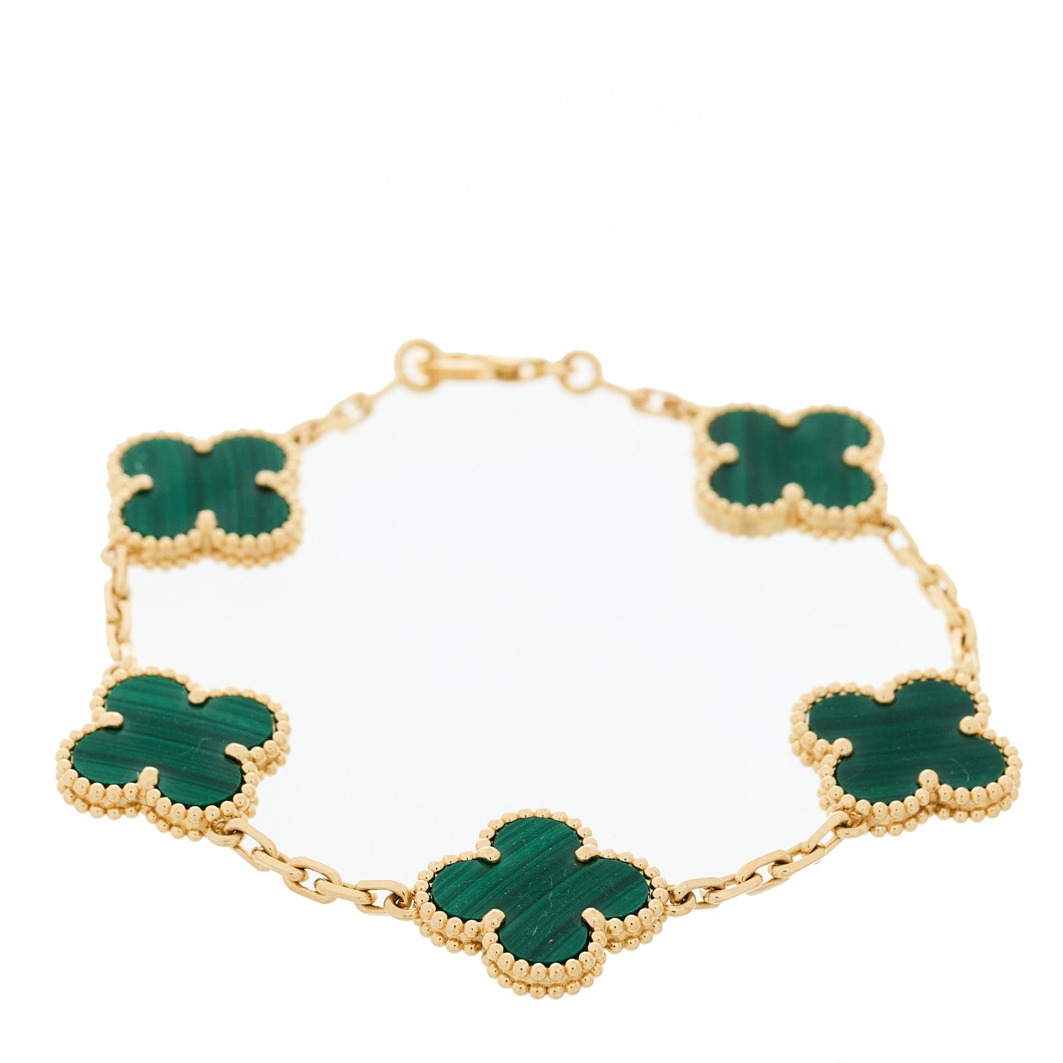Van Cleef & Arpels 18K Yellow Gold Malachite 5 Motifs Vintage Alhambra Bracelet 2 of 4