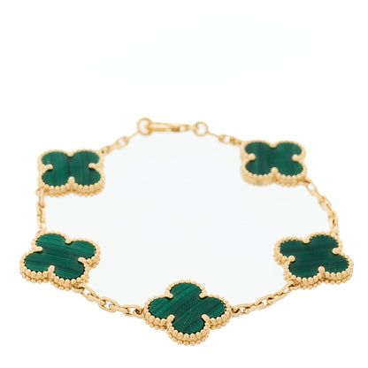 Van Cleef & Arpels 18K Yellow Gold Malachite 5 Motifs Vintage Alhambra Bracelet 2 of 4