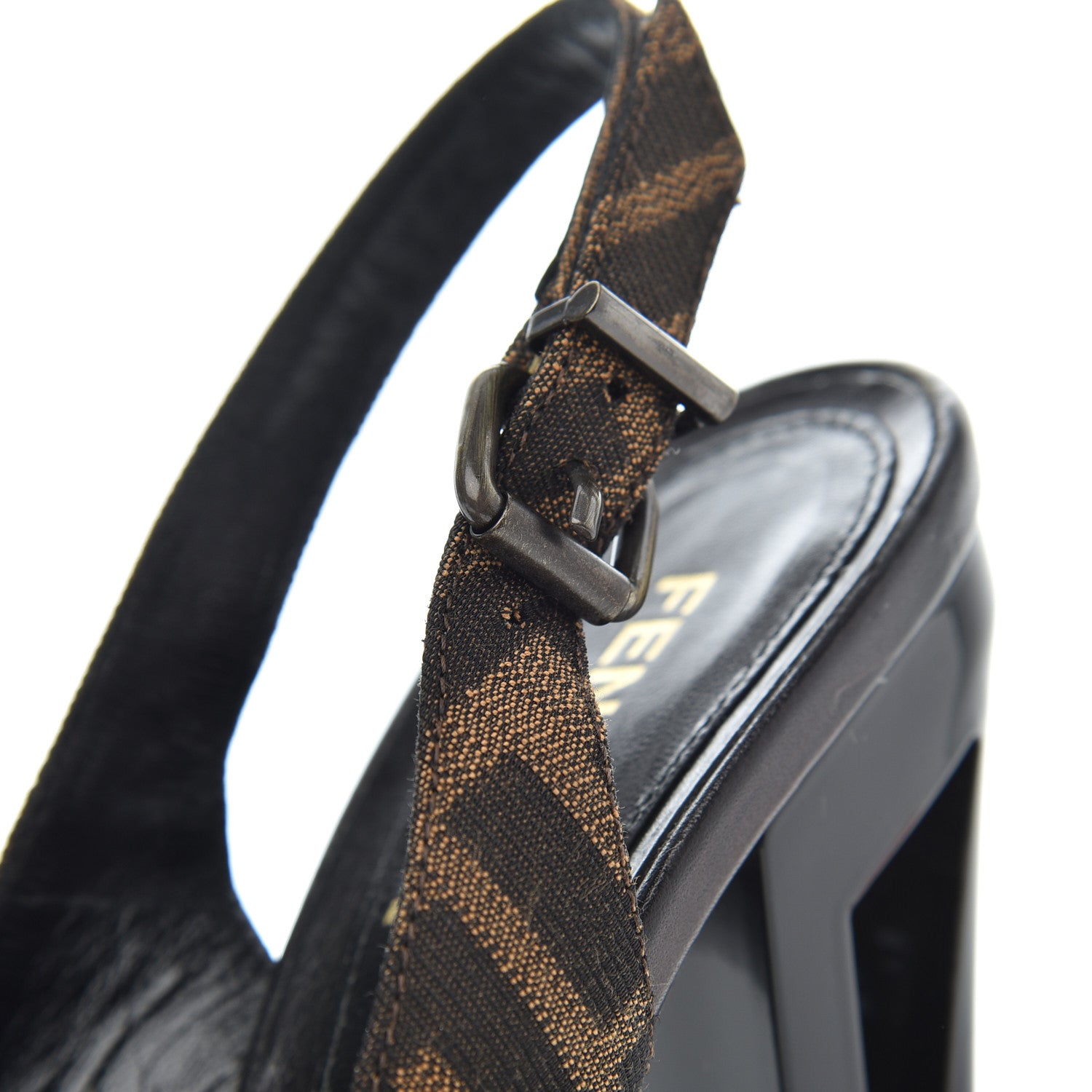 Fendi Jacquard Calfskin FF Open Toe Platform Slingback Pumps 38.5 Tobacco 12 of 12