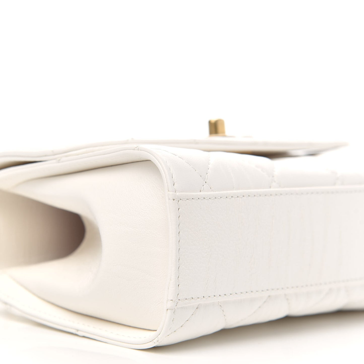 Crumpled Lambskin Quilted Mini CC Links Top Handle Flap White