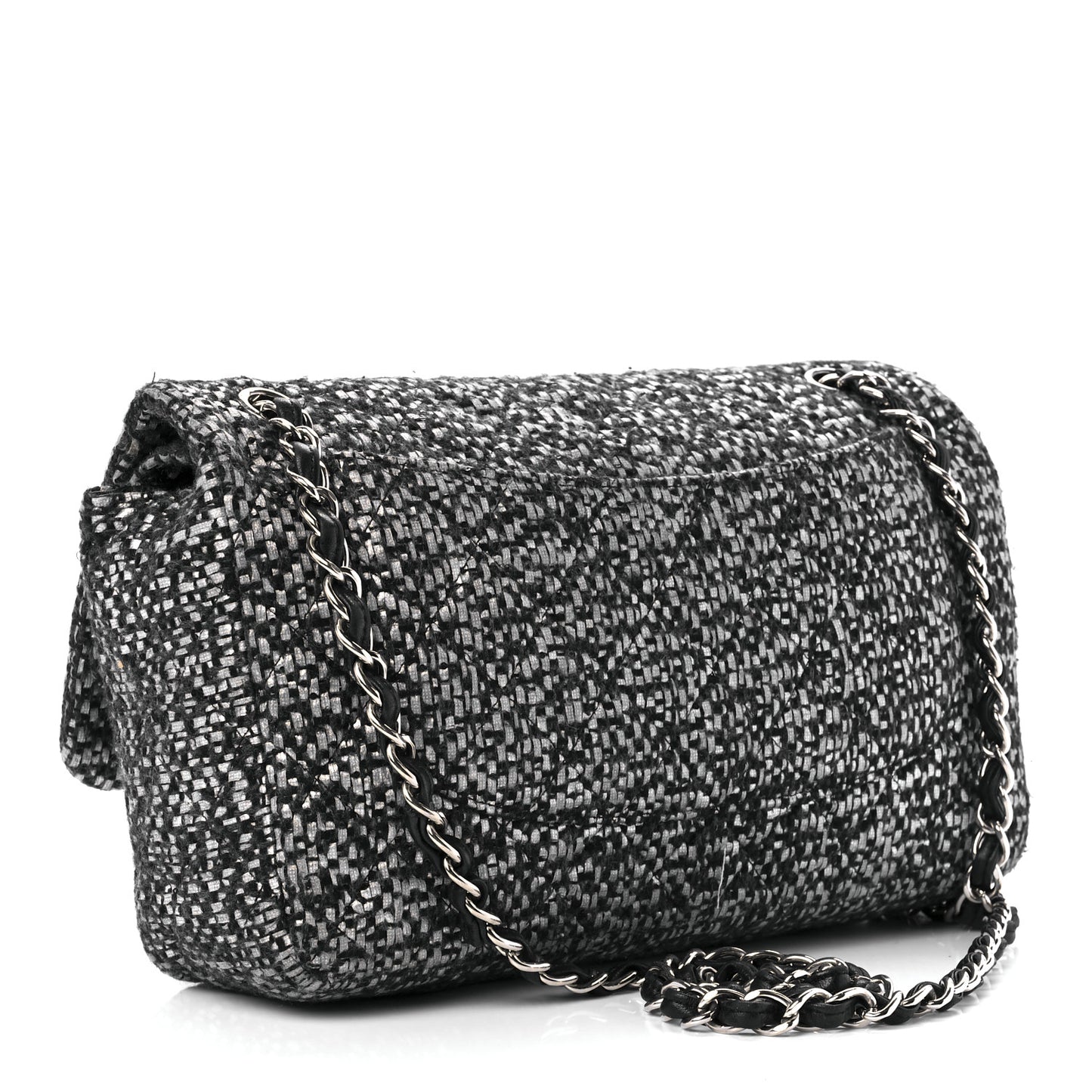 Sequin Tweed Jumbo Double Flap Black Grey