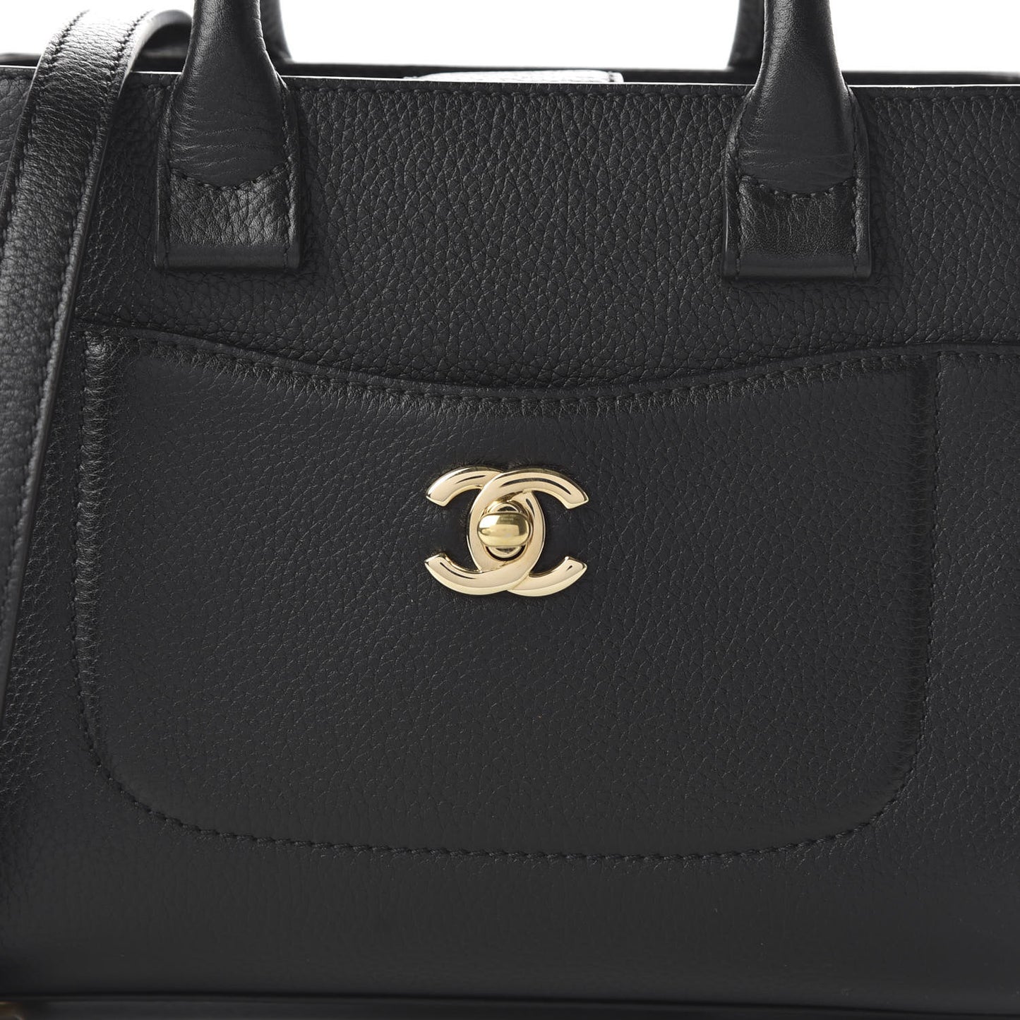 Grained Calfskin Mini Neo Executive Shopper Tote Black