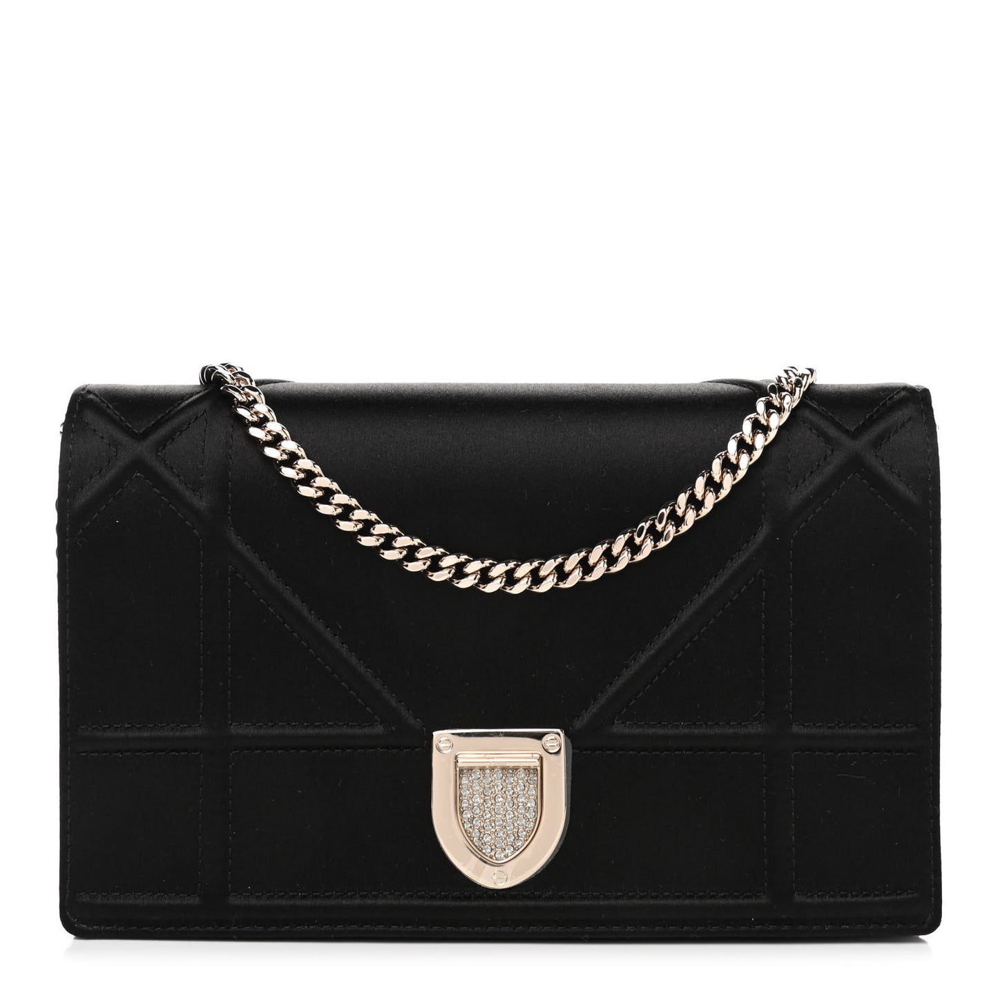 Satin Diorama Wallet on Chain Pouch Black